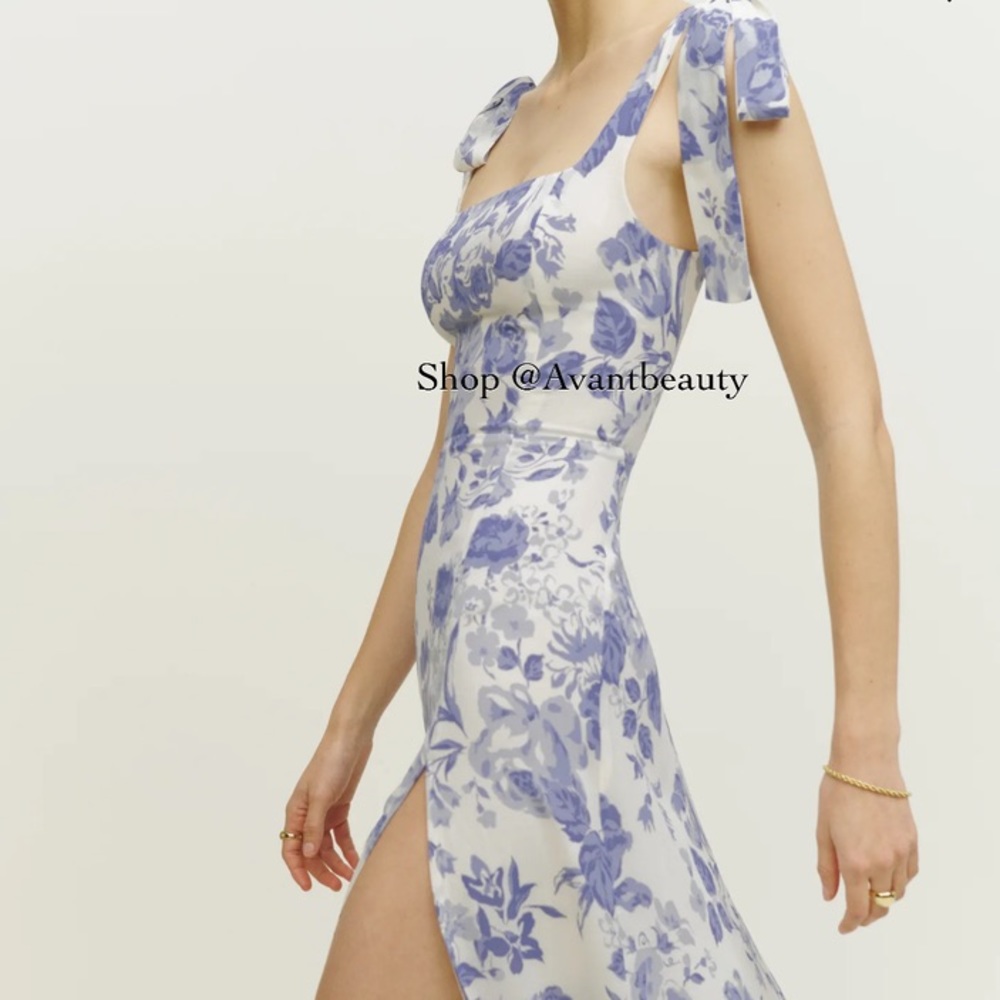 NWT REFORMATION TWILIGHT DRESS LUCERNE FLORAL BLUE SIZE 12